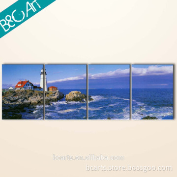 Fascinating blue seawater white lighthouse italian seascape paintings